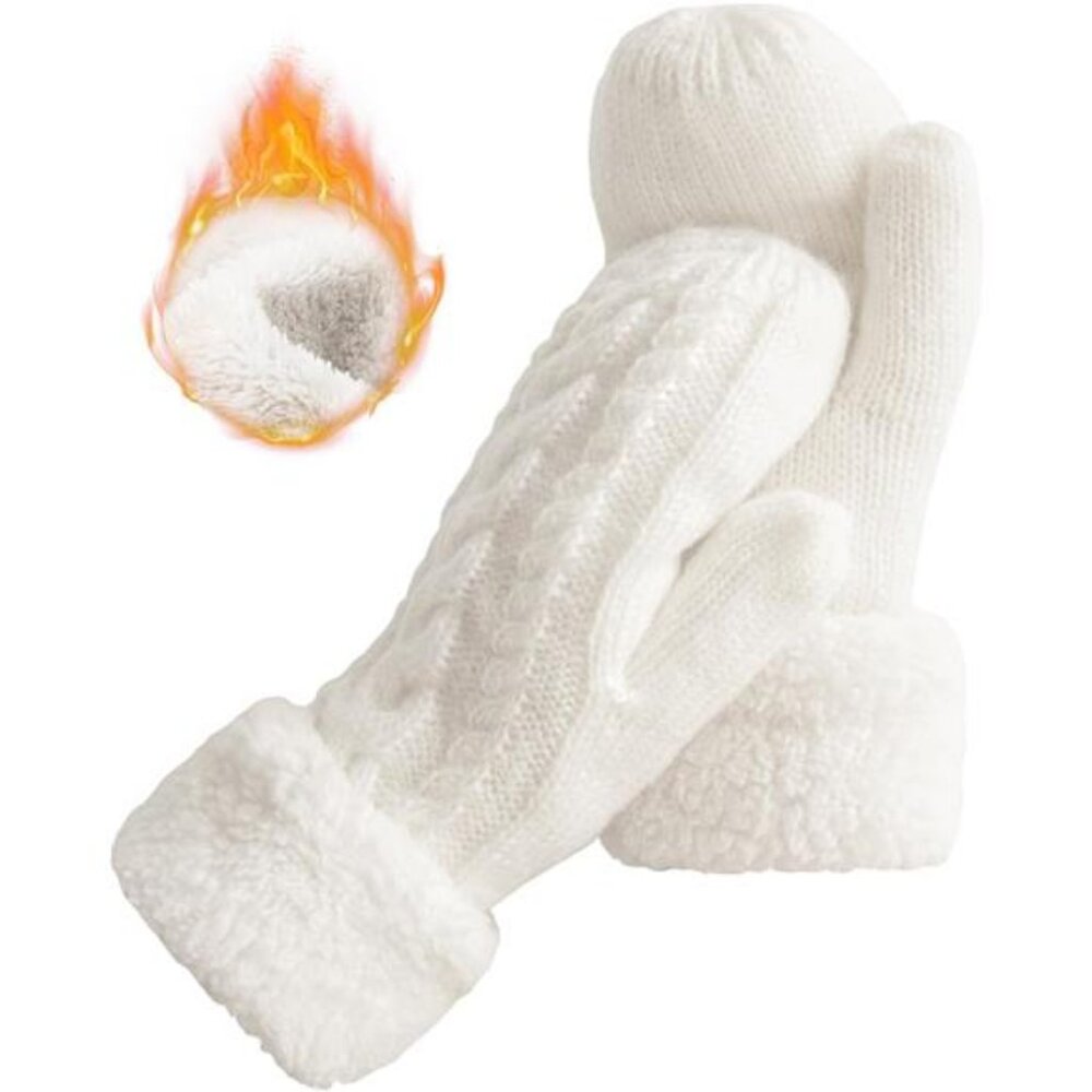 Women's Winter Gloves Warm Lining - Cozy Wool Knit Thick Gloves Mittens
